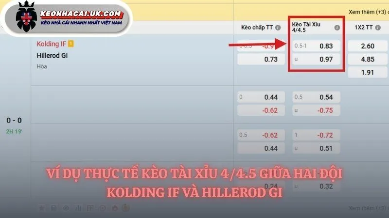 Ví dụ kèo tài xỉu 4/4.5 đơn giản